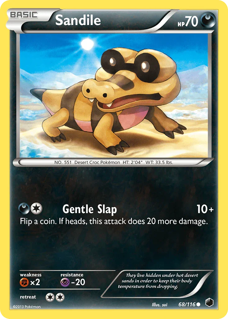 68, Black & White: Plasma Freeze, Common, Darkness, Fighting[×2], Normal, Psychic[-20], Reverse Holofoil Sandile (68/116) [Black & White: Plasma Freeze] - Trading Card World