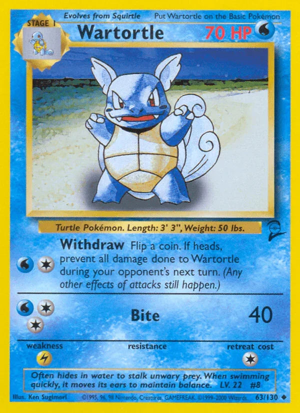 63, Base Set 2, Lightning[×2], Normal, Uncommon, Water Wartortle (63/130) [Base Set 2] - Trading Card World