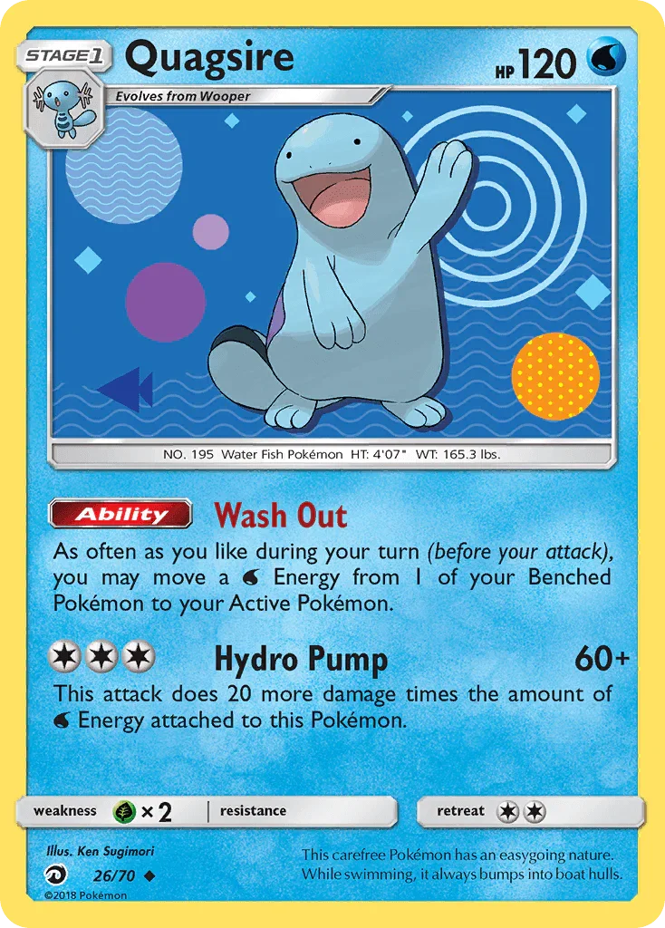 26, Grass[×2], Normal, Reverse Holofoil, Sun & Moon: Dragon Majesty, Uncommon, Water Quagsire (26/70) [Sun & Moon: Dragon Majesty] - Trading Card World