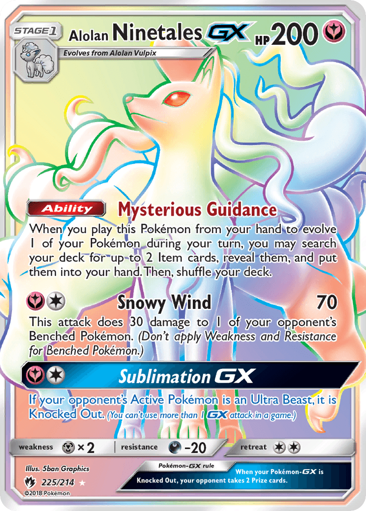 225, Darkness[-20], Fairy, Holofoil, Metal[×2], Secret Rare, Sun & Moon: Lost Thunder Alolan Ninetales GX (225/214) [Sun & Moon: Lost Thunder] - Trading Card World