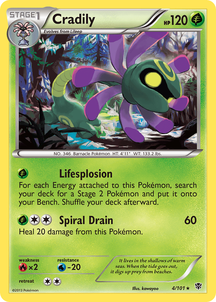 Black & White: Plasma Blast, Fire[×2], Grass, Normal, Rare, Reverse Holofoil, Water[-20] Cradily (4/101) [Black & White: Plasma Blast] - Trading Card World