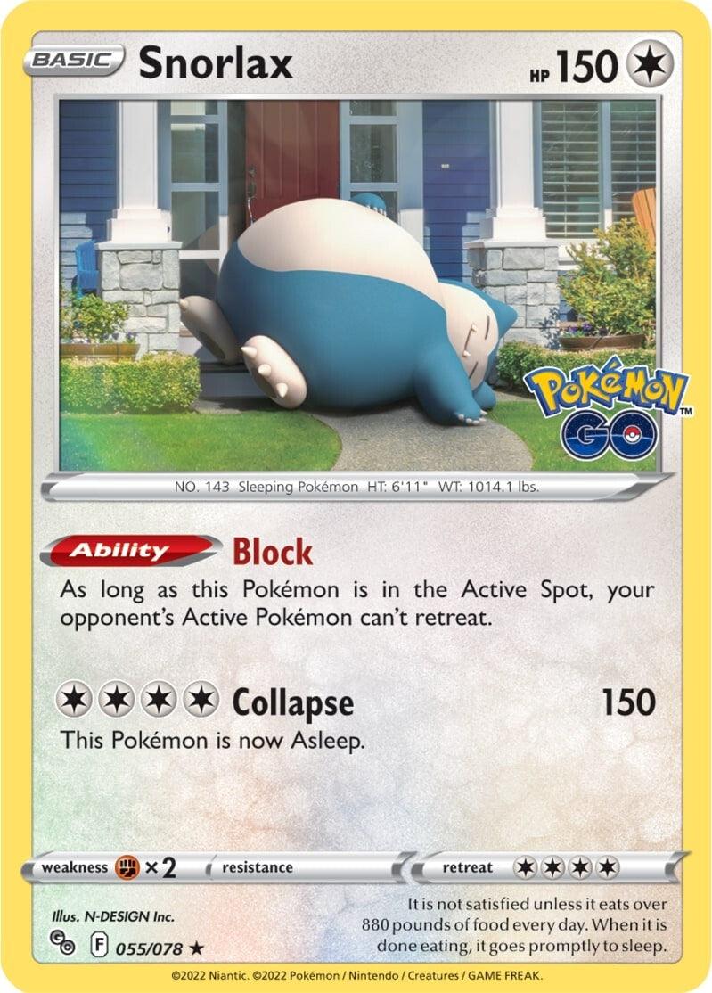 055, Colorless, Fighting [x2], Holofoil, Pokémon GO, Rare, Reverse Holofoil Snorlax (055/078) [Pokémon GO] - Trading Card World