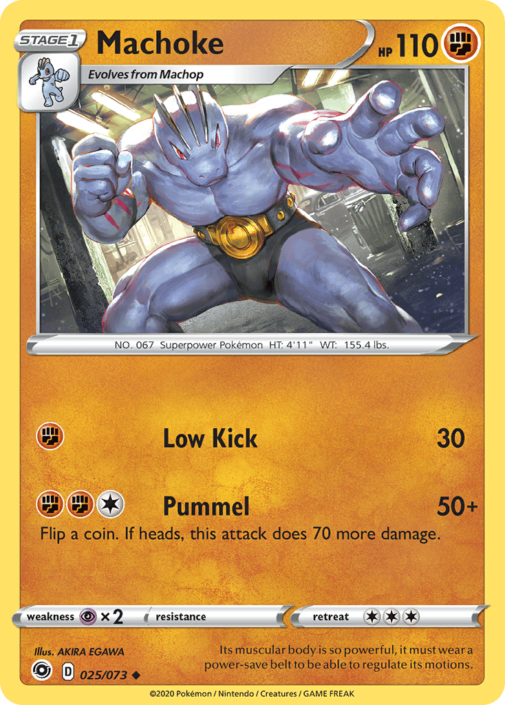 025, Fighting, Normal, Psychic[×2], Reverse Holofoil, Sword & Shield: Champion's Path, Uncommon Machoke (025/073) [Sword & Shield: Champion's Path] - Trading Card World