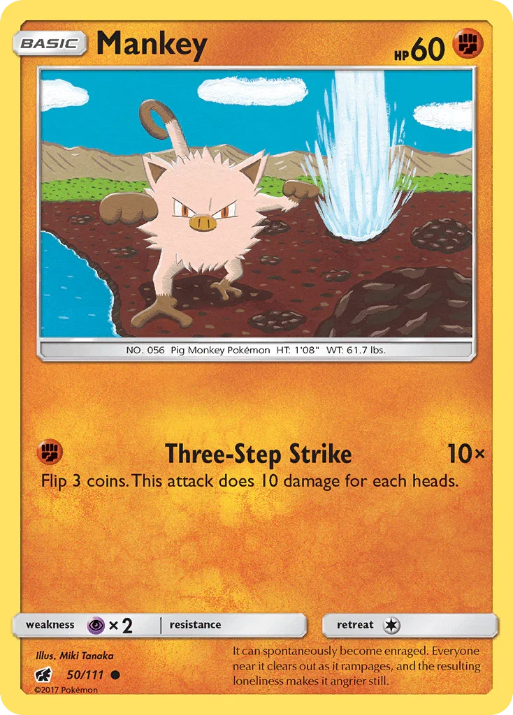 50, Common, Fighting, Normal, Psychic[×2], Reverse Holofoil, Sun & Moon: Crimson Invasion Mankey (50/111) [Sun & Moon: Crimson Invasion] - Trading Card World