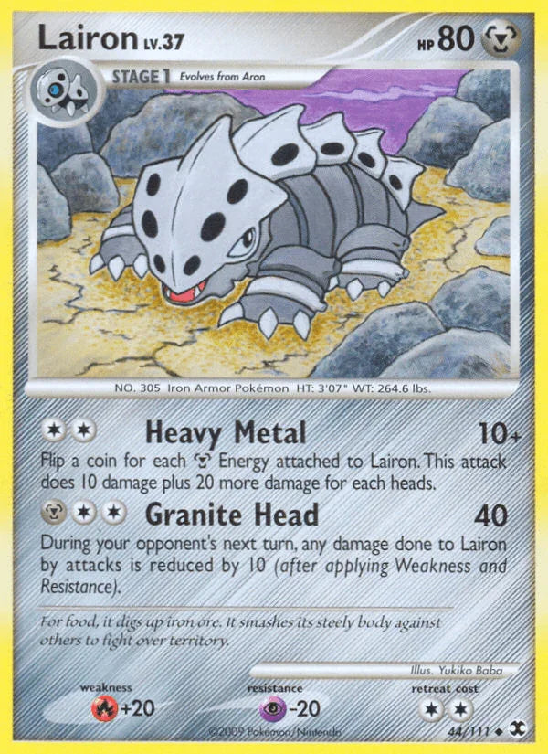 44, Fire[+20], Metal, Normal, Platinum: Rising Rivals, Psychic[-20], Reverse Holofoil, Uncommon Lairon (44/111) [Platinum: Rising Rivals] - Trading Card World