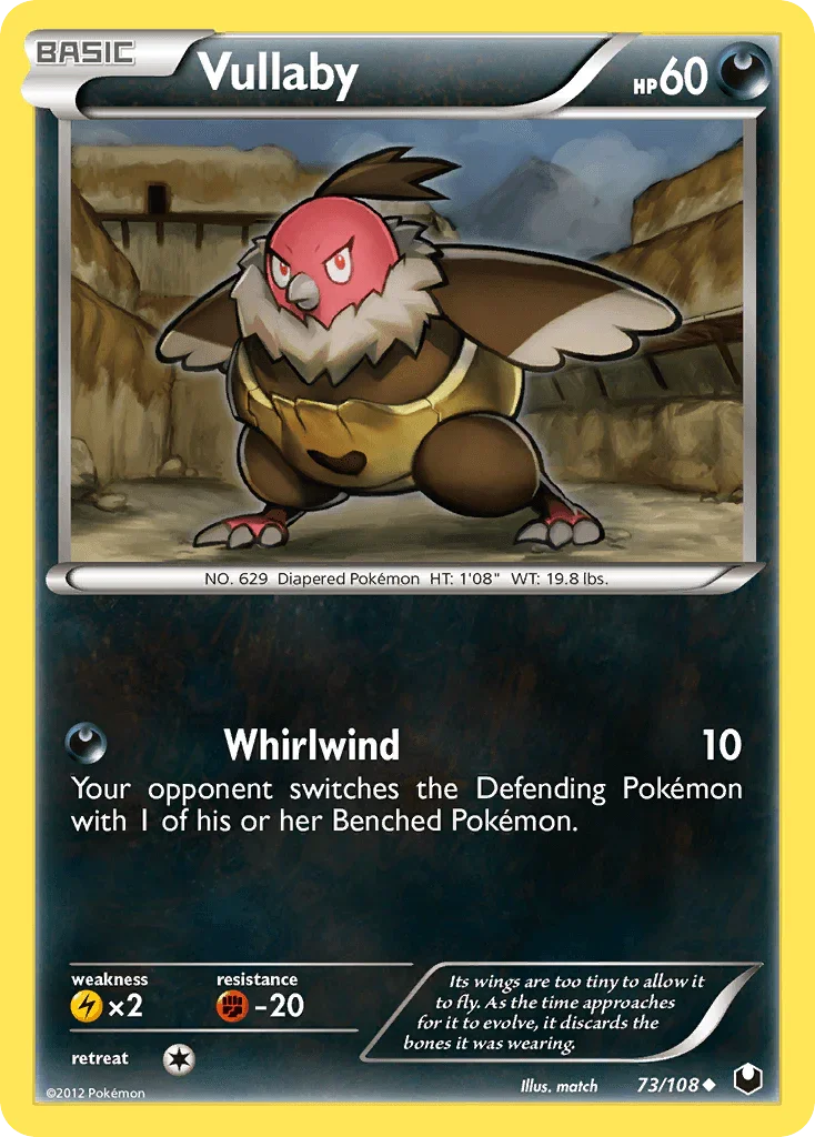 73, Black & White: Dark Explorers, Darkness, Fighting[-20], Lightning[×2], Normal, Reverse Holofoil, Uncommon Vullaby (73/108) [Black & White: Dark Explorers] - Trading Card World