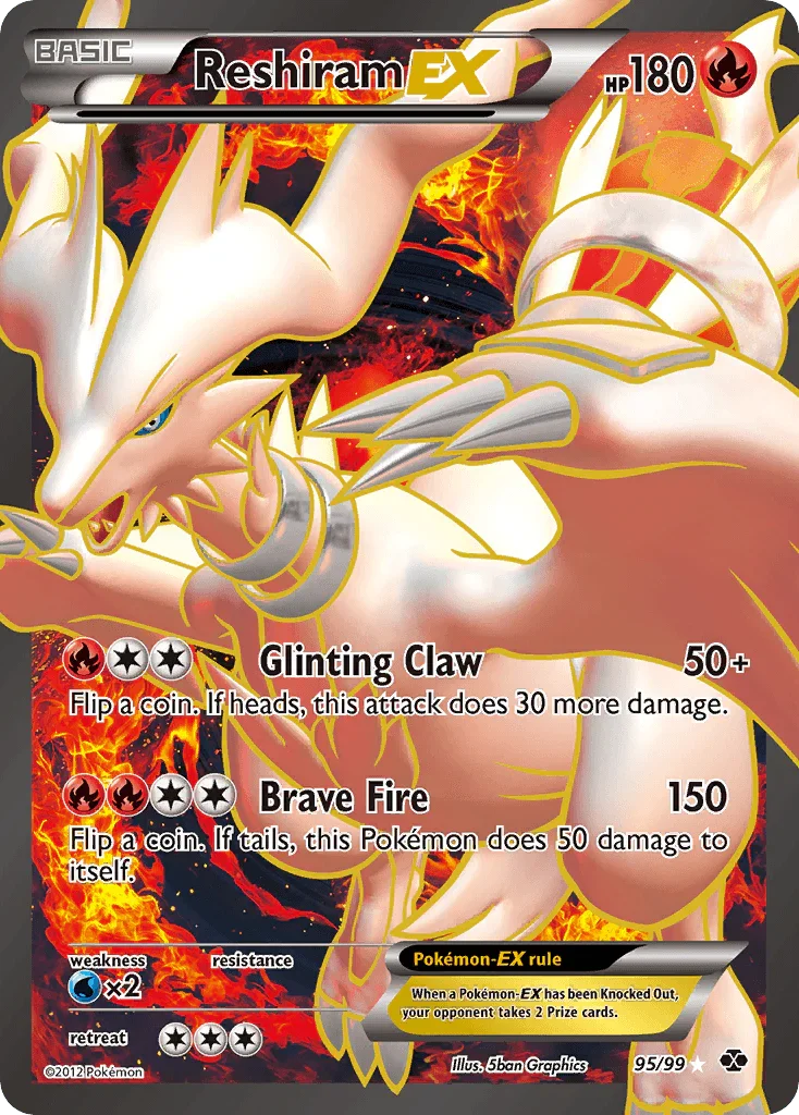 95, Black & White: Next Destinies, Fire, Holofoil, Ultra Rare, Water[×2] Reshiram EX (95/99) [Black & White: Next Destinies] - Trading Card World