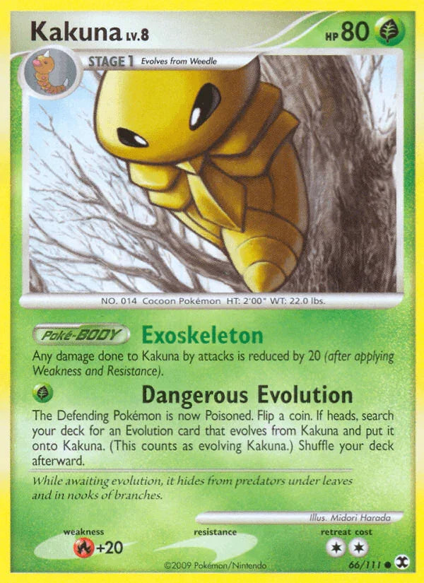 66, Common, Fire[+20], Grass, Normal, Platinum: Rising Rivals, Reverse Holofoil Kakuna (66/111) [Platinum: Rising Rivals] - Trading Card World