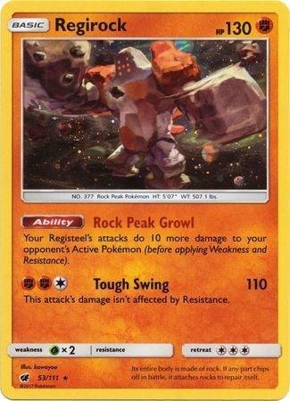53, Fighting, Grass [x2], Holo Rare, Holofoil, Sun & Moon: Crimson Invasion Regirock (53/111) (Cosmos Holo) [Sun & Moon: Crimson Invasion] - Trading Card World