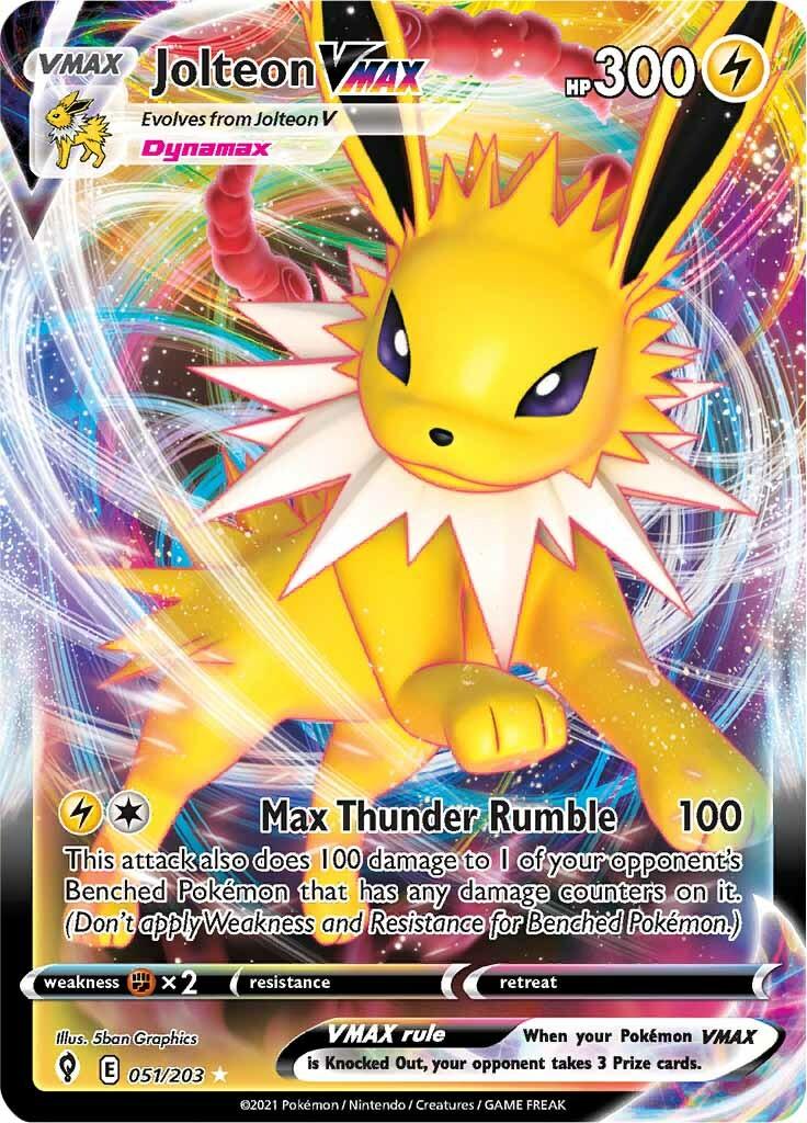 051, Fighting [x2], Holofoil, Lightning, Sword & Shield: Evolving Skies, Ultra Rare Jolteon VMAX (051/203) [Sword & Shield: Evolving Skies] - Trading Card World