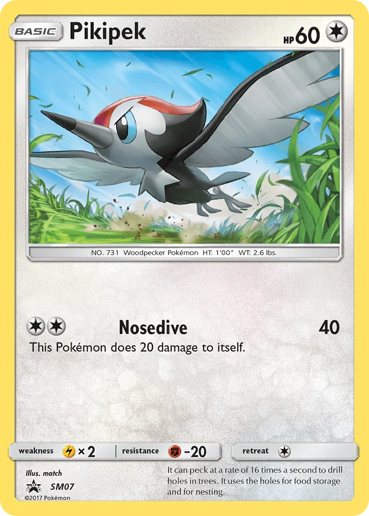 Black Star Promo, Colorless, Fighting[-20], Holofoil, Lightning[×2], SM07, Sun & Moon: Black Star Promos Pikipek (SM07) [Sun & Moon: Black Star Promos] - Trading Card World