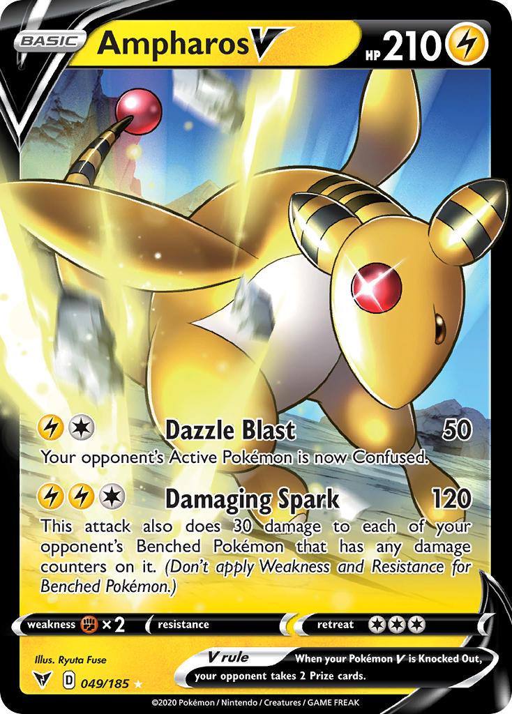 049, Fighting[×2], Holofoil, Lightning, Sword & Shield: Vivid Voltage, Ultra Rare Ampharos V (049/185) [Sword & Shield: Vivid Voltage] - Trading Card World