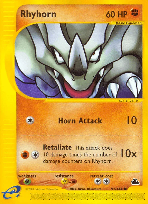91, Common, Fighting, Grass[×2], Lightning[-30], Normal, Reverse Holofoil, Skyridge Rhyhorn (91/144) [Skyridge] - Trading Card World