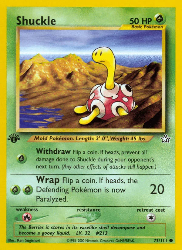 1st Edition Normal, 72, Common, Fire[×2], Grass, Neo Genesis 1st Edition Shuckle (72/111) [Neo Genesis 1st Edition] - Trading Card World