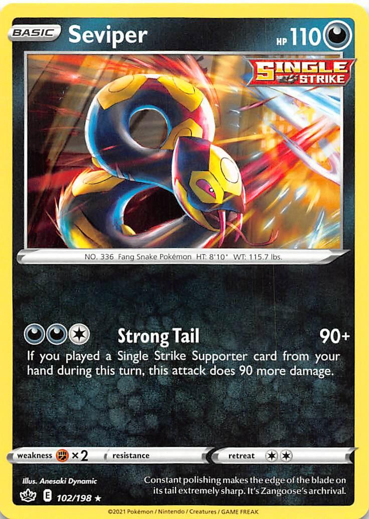 102, Darkness, Fighting [x2], Normal, Rare, Reverse Holofoil, Sword & Shield: Chilling Reign Seviper (102/198) [Sword & Shield: Chilling Reign] - Trading Card World