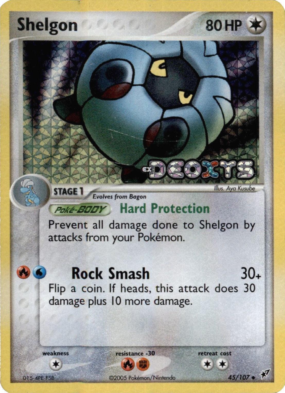 45, Colorless, Colorless[×2], EX: Deoxys, Fighting[-30], Fire[-30], Reverse Holofoil, Uncommon Shelgon (45/107) (Stamped) [EX: Deoxys] - Trading Card World