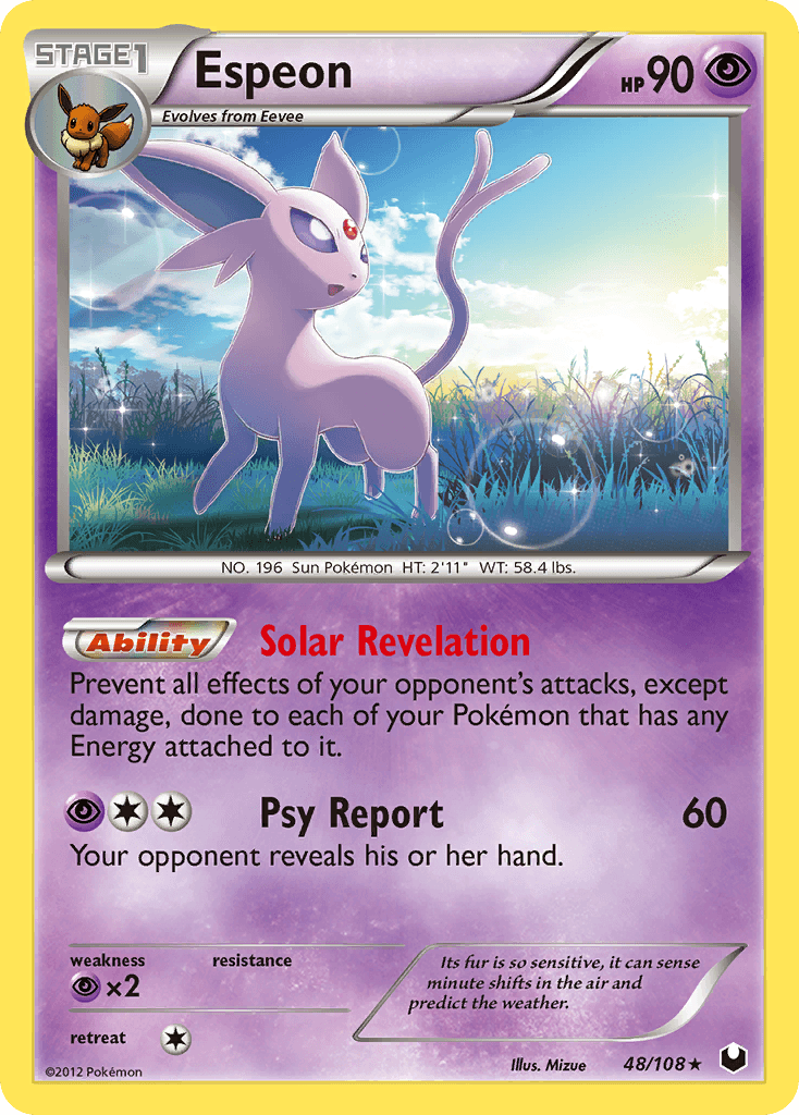 48, Black & White: Dark Explorers, Normal, Psychic, Psychic[×2], Rare, Reverse Holofoil Espeon (48/108) [Black & White: Dark Explorers] - Trading Card World