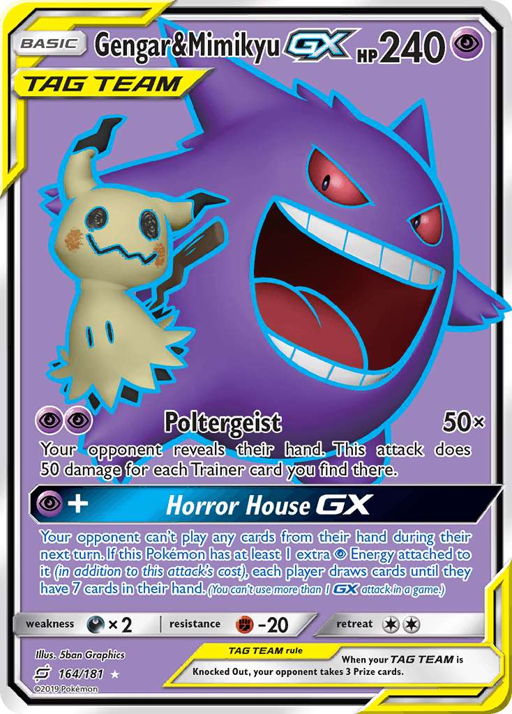 164, Darkness[×2], Fighting[-20], Holofoil, Psychic, Sun & Moon: Team Up, Ultra Rare Gengar & Mimikyu GX (164/181) [Sun & Moon: Team Up] - Trading Card World