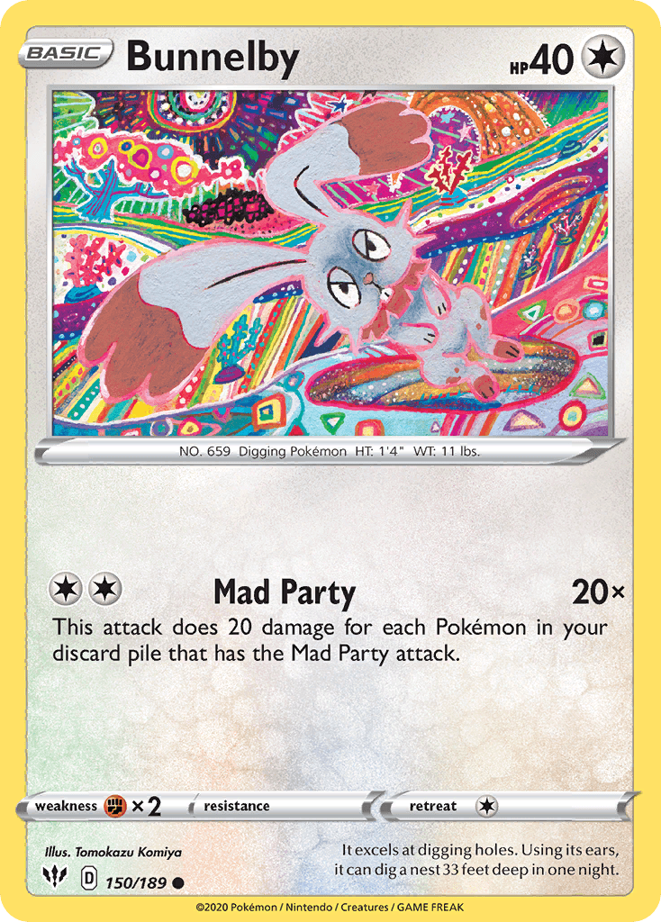 150, Colorless, Common, Fighting[×2], Normal, Reverse Holofoil, Sword & Shield: Darkness Ablaze Bunnelby (150/189) [Sword & Shield: Darkness Ablaze] - Trading Card World