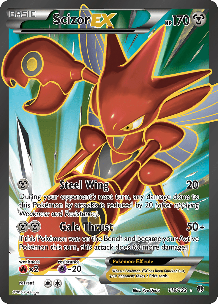 119, Fire[×2], Holofoil, Metal, Psychic[-20], Ultra Rare, XY: BREAKpoint Scizor EX (119/122) [XY: BREAKpoint] - Trading Card World