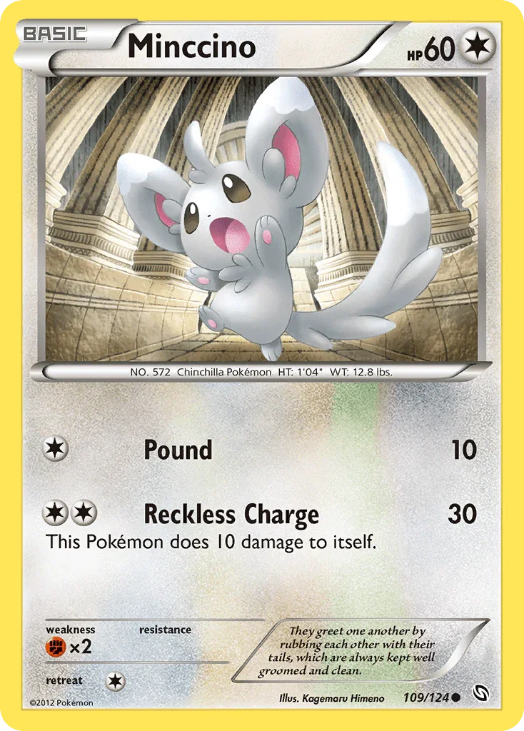 109, Black & White: Dragons Exalted, Colorless, Common, Fighting[×2], Normal, Reverse Holofoil Minccino (109/124) [Black & White: Dragons Exalted] - Trading Card World