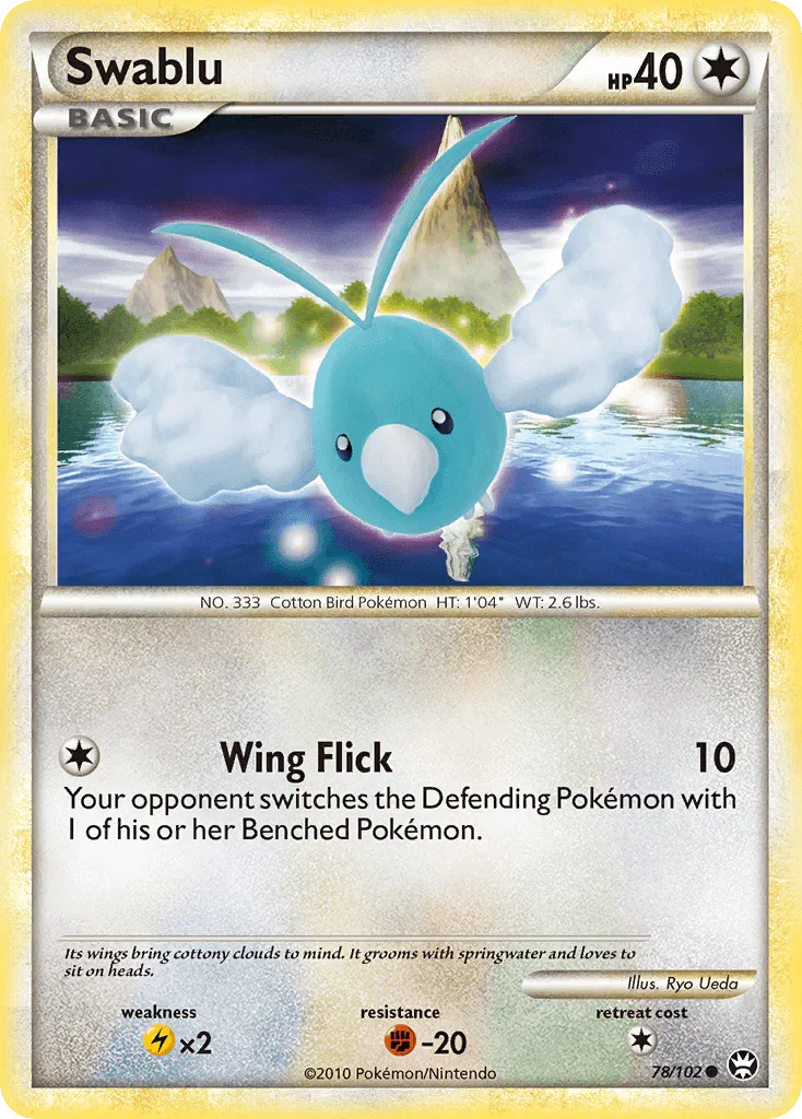 78, Colorless, Common, Fighting[-20], HeartGold & SoulSilver: Triumphant, Lightning[×2], Normal, Reverse Holofoil Swablu (78/102) [HeartGold & SoulSilver: Triumphant] - Trading Card World