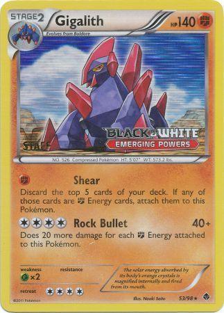 53, Black & White: Black Star Promos, Fighting, Grass[×2], Holofoil, Promo Gigalith (53/98) (Staff Prerelease Promo) [Black & White: Black Star Promos] - Trading Card World