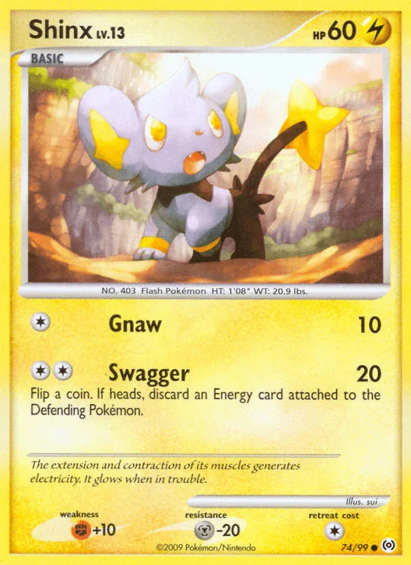 74, Common, Fighting[+10], Lightning, Metal[-20], Normal, Platinum: Arceus, Reverse Holofoil Shinx (74/99) [Platinum: Arceus] - Trading Card World