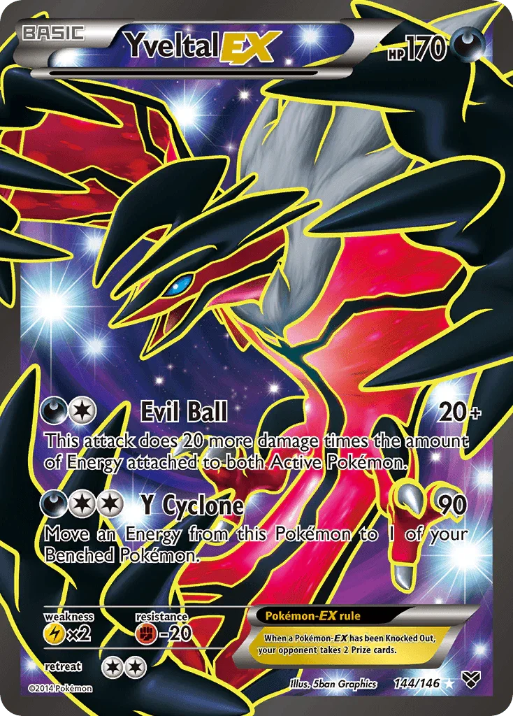 144, Darkness, Fighting[-20], Holofoil, Lightning[×2], Ultra Rare, XY: Base Set Yveltal EX (144/146) [XY: Base Set] - Trading Card World