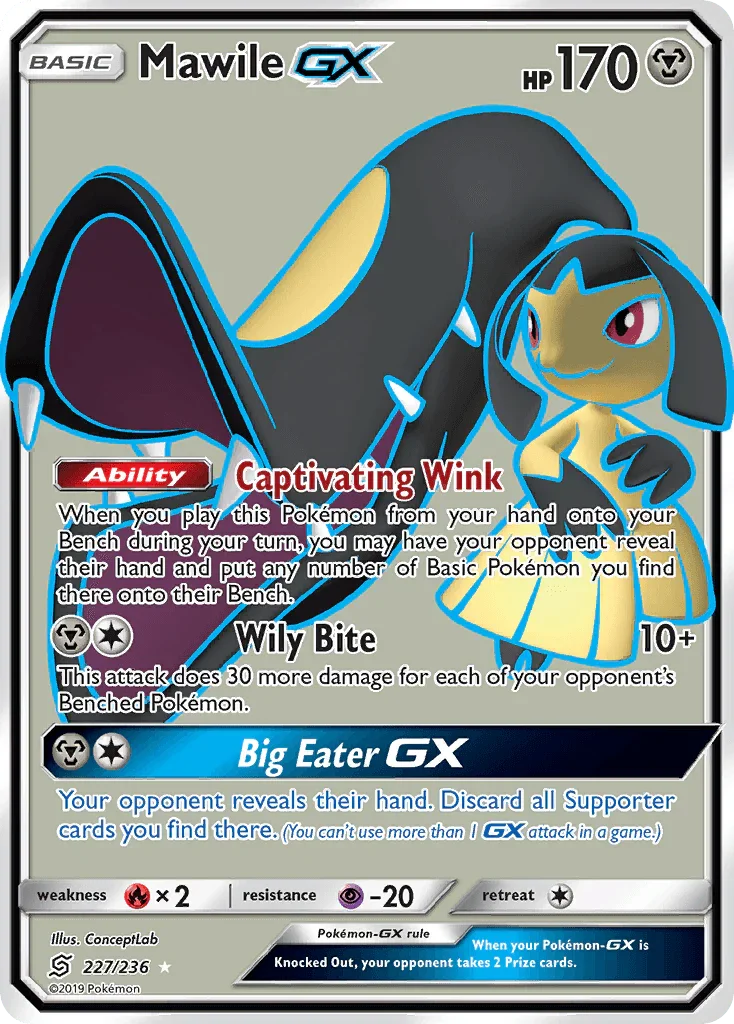 227, Fire[×2], Holofoil, Metal, Psychic[-20], Sun & Moon: Unified Minds, Ultra Rare Mawile GX (227/236) [Sun & Moon: Unified Minds] - Trading Card World