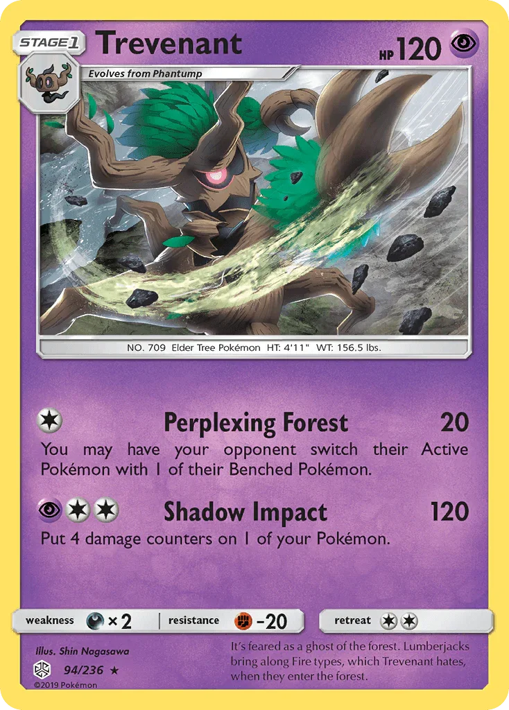 94, Darkness[×2], Fighting[-20], Normal, Psychic, Rare, Reverse Holofoil, Sun & Moon: Cosmic Eclipse Trevenant (94/236) [Sun & Moon: Cosmic Eclipse] - Trading Card World