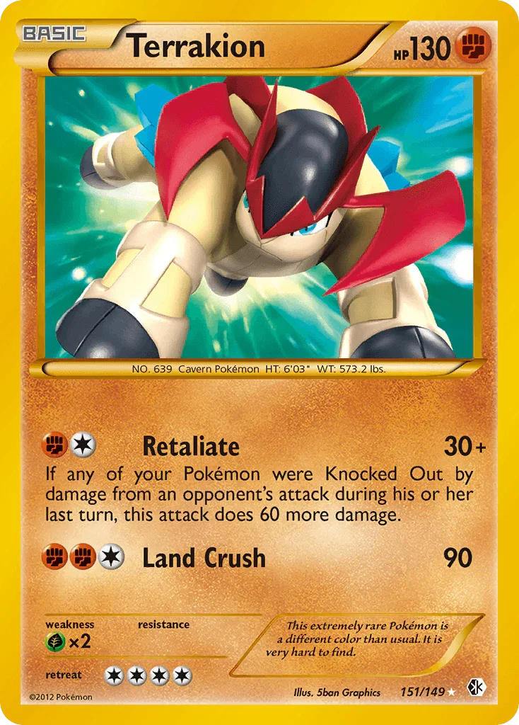 151, Black & White: Boundaries Crossed, Fighting, Grass[×2], Holofoil, Secret Rare Terrakion (151/149) [Black & White: Boundaries Crossed] - Trading Card World