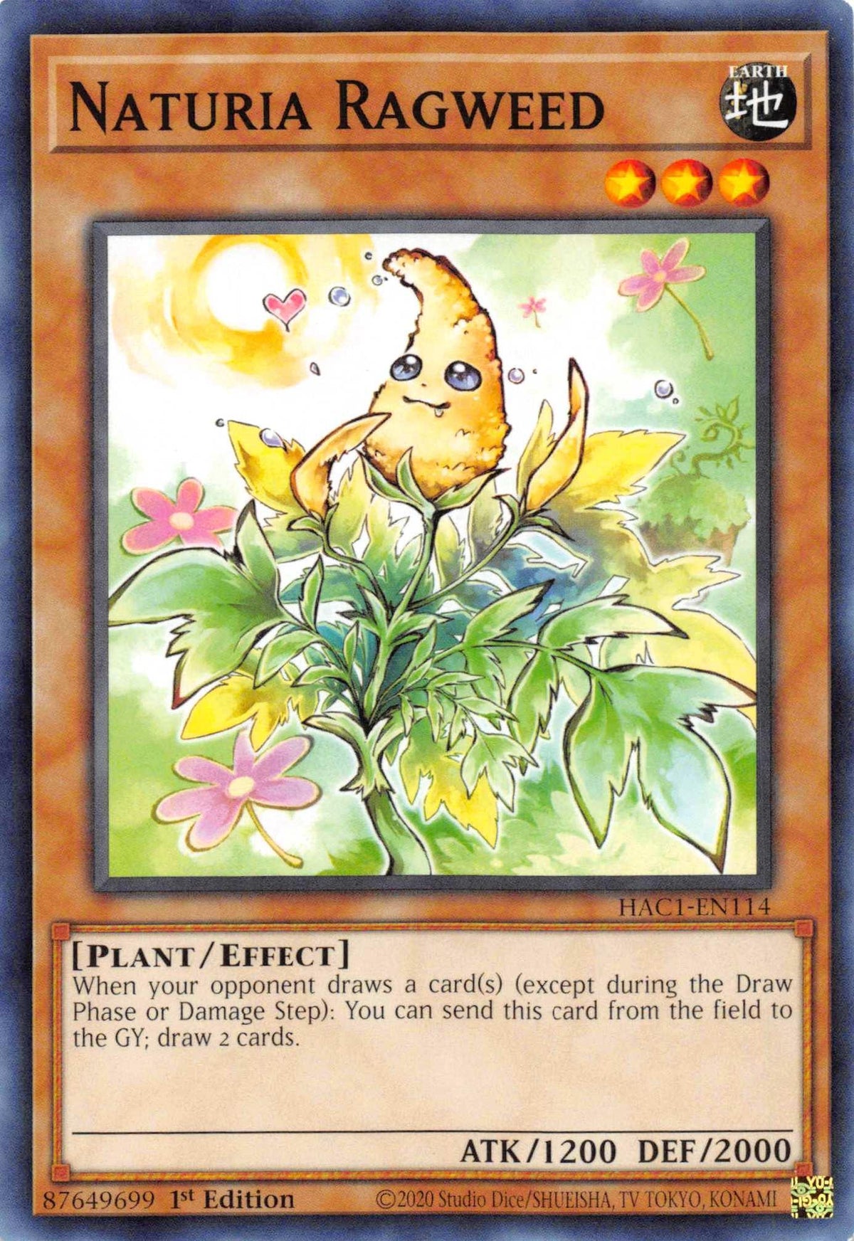 1st Edition, Earth, Effect Monster, Hidden Arsenal: Chapter 1, Parallel Rare, Plant Naturia Ragweed (Duel Terminal) [HAC1-EN114] Parallel Rare - Trading Card World