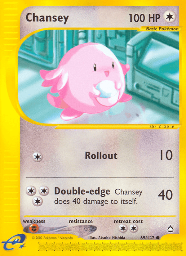 69, Aquapolis, Colorless, Common, Fighting[×2], Normal, Reverse Holofoil Chansey (69/147) [Aquapolis] - Trading Card World