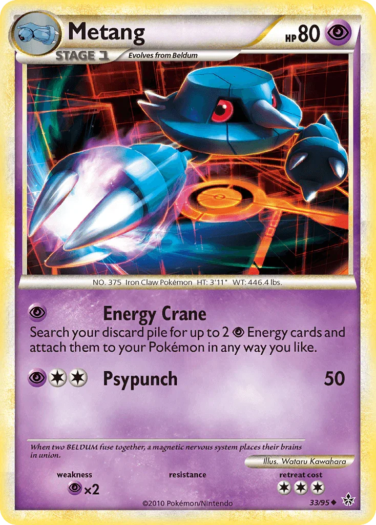 33, HeartGold & SoulSilver: Unleashed, Normal, Psychic, Psychic[×2], Reverse Holofoil, Uncommon Metang (33/95) [HeartGold & SoulSilver: Unleashed] - Trading Card World