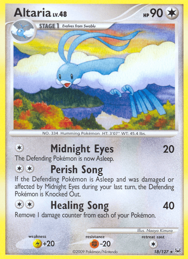 18, Colorless, Fighting[-20], Lightning[+20], Normal, Platinum: Base Set, Rare, Reverse Holofoil Altaria (18/127) [Platinum: Base Set] - Trading Card World