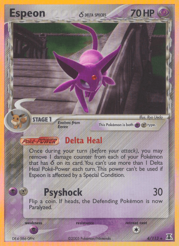 EX: Delta Species, Holo Rare, Holofoil, Metal, Psychic, Psychic[×2] Espeon (4/113)(Delta Species) [EX: Delta Species] - Trading Card World