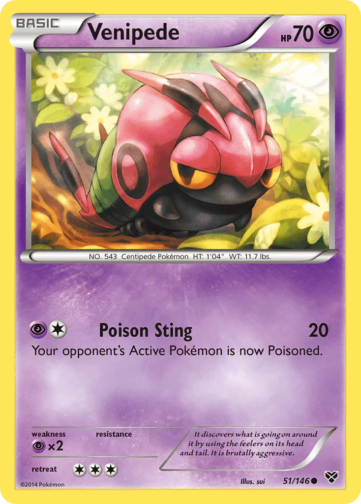 51, Common, Normal, Psychic, Psychic[×2], Reverse Holofoil, XY: Base Set Venipede (51/146) [XY: Base Set] - Trading Card World