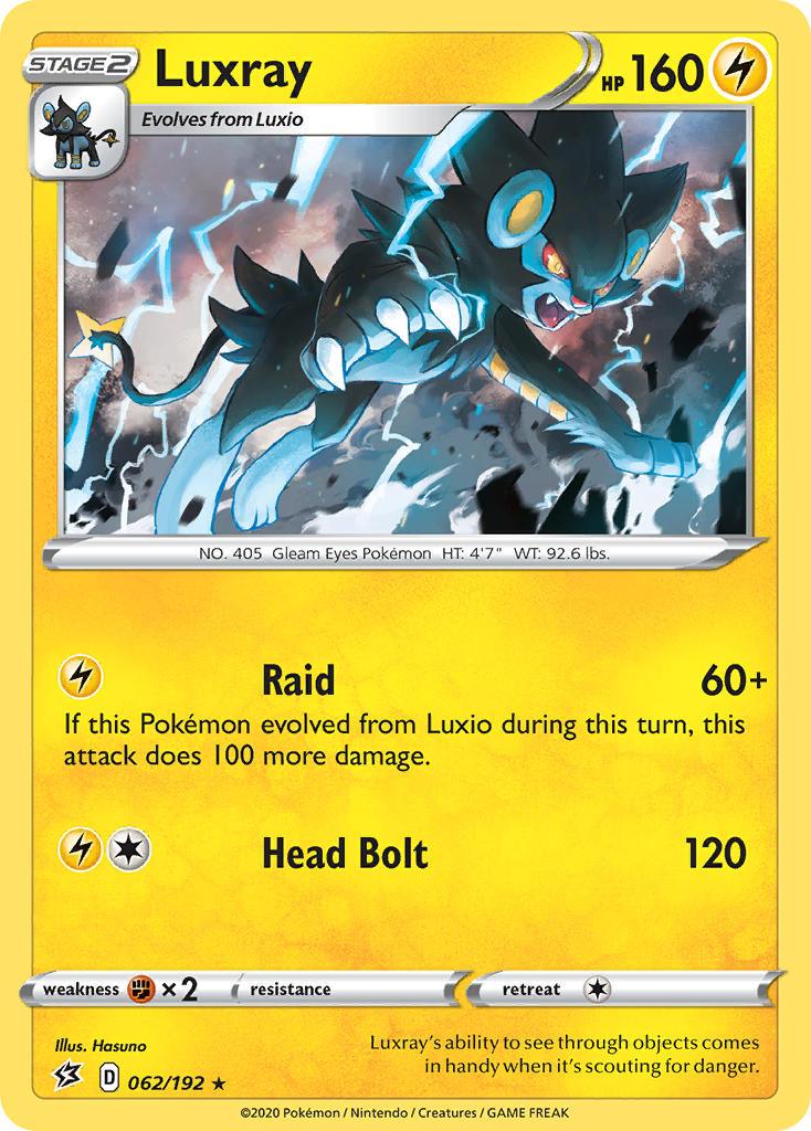 062, Fighting[×2], Lightning, Normal, Rare, Sword & Shield: Rebel Clash Luxray (062/192) (Theme Deck Exclusive) [Sword & Shield: Rebel Clash] - Trading Card World