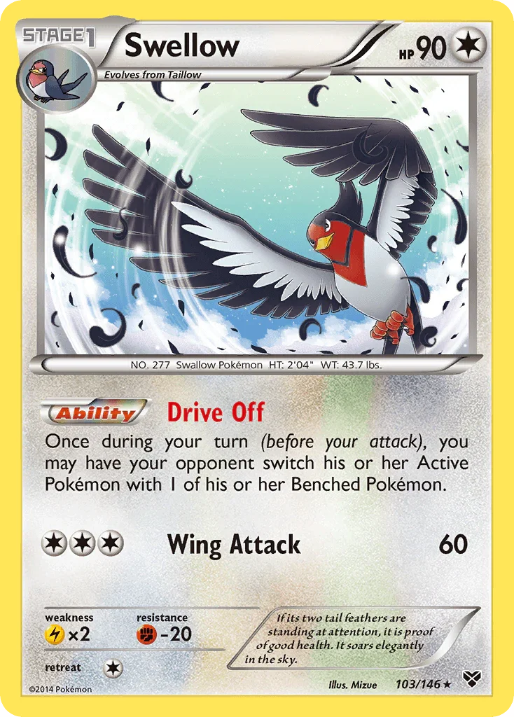 103, Colorless, Fighting[-20], Lightning[×2], Normal, Rare, Reverse Holofoil, XY: Base Set Swellow (103/146) [XY: Base Set] - Trading Card World