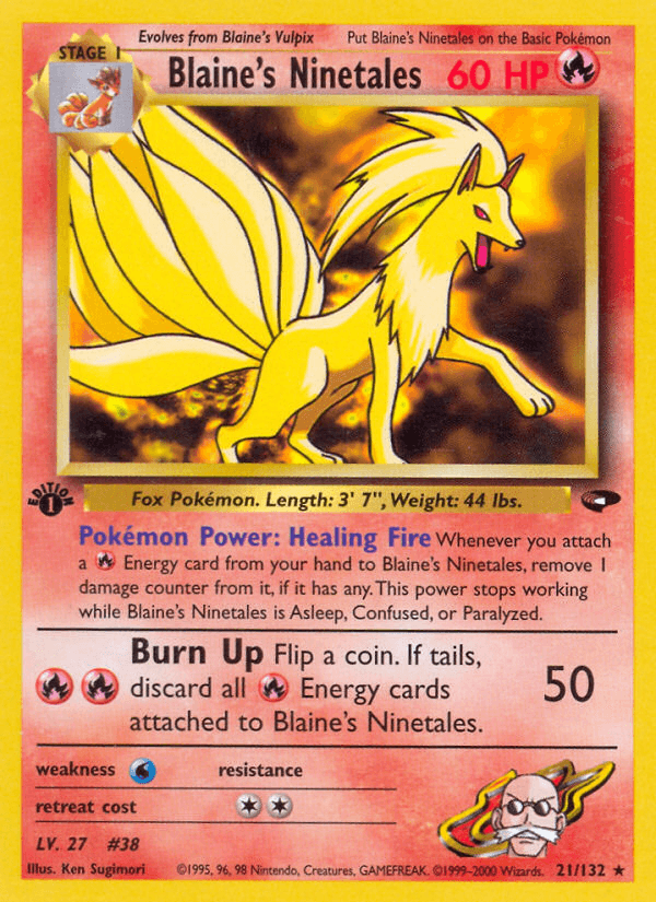 1st Edition Normal, 21, Fire, Gym Challenge 1st Edition, Rare, Water[×2] Blaine's Ninetales (21/132) [Gym Challenge 1st Edition] - Trading Card World