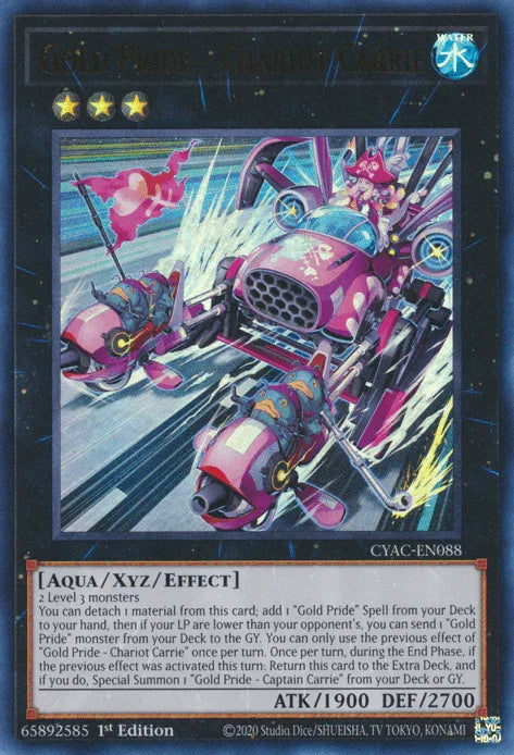 1st Edition, Aqua, Cyberstorm Access, Ultra Rare, Water, Xyz/Effect Monster Gold Pride - Chariot Carrie [CYAC-EN088] Ultra Rare - Trading Card World