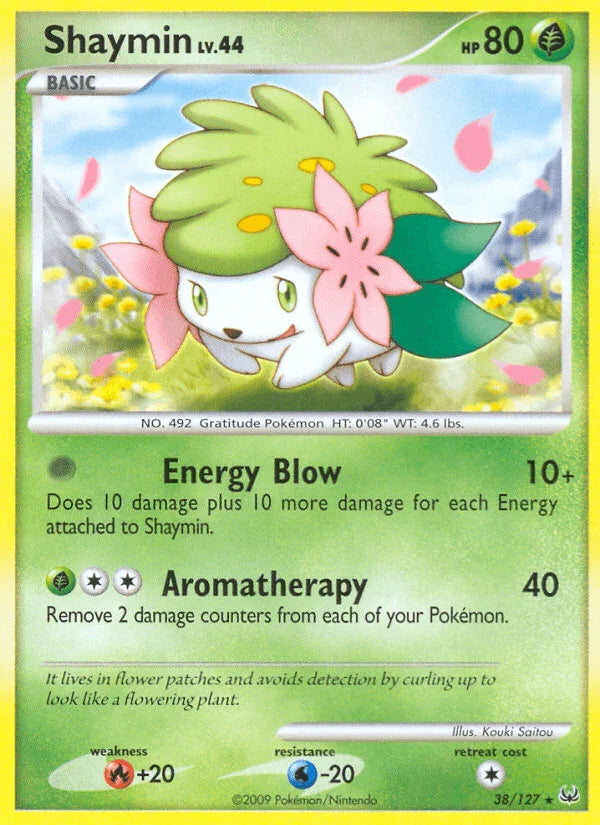 38, Fire[+20], Grass, Normal, Platinum: Base Set, Rare, Reverse Holofoil, Water[-20] Shaymin (38/127) [Platinum: Base Set] - Trading Card World