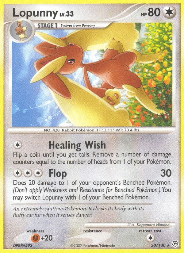 30, Colorless, Diamond & Pearl: Base Set, Fighting[+20], Normal, Rare, Reverse Holofoil Lopunny (30/130) [Diamond & Pearl: Base Set] - Trading Card World
