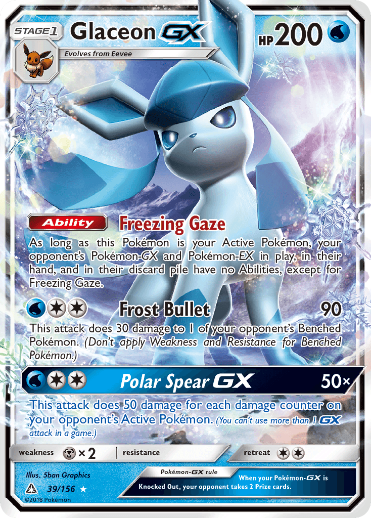 39, Holofoil, Metal[×2], Sun & Moon: Ultra Prism, Ultra Rare, Water Glaceon GX (39/156) [Sun & Moon: Ultra Prism] - Trading Card World