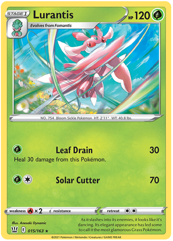 015, Fire[×2], Grass, Normal, Rare, Reverse Holofoil, Sword & Shield: Battle Styles Lurantis (015/163) [Sword & Shield: Battle Styles] - Trading Card World