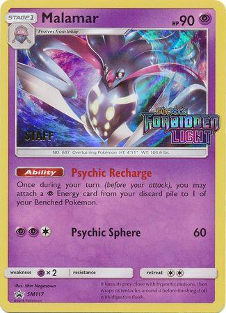 Holofoil, Promo, Psychic, Psychic[×2], SM117, Sun & Moon: Black Star Promos Malamar (SM117) (Staff Prerelease Promo) [Sun & Moon: Black Star Promos] - Trading Card World
