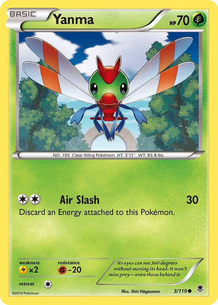 Common, Fighting[-20], Grass, Lightning[×2], Normal, Reverse Holofoil, XY: Phantom Forces Yanma (3/119) [XY: Phantom Forces] - Trading Card World