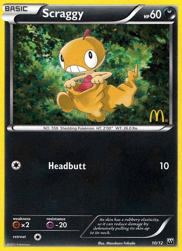 10, Darkness, Fighting[×2], Holofoil, McDonald's Promos: 2012 Collection, Promo, Psychic[-20] Scraggy (10/12) [McDonald's Promos: 2012 Collection] - Trading Card World