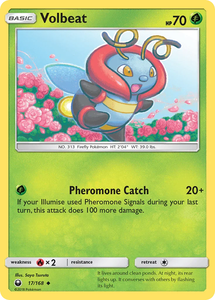 17, Fire[×2], Grass, Normal, Reverse Holofoil, Sun & Moon: Celestial Storm, Uncommon Volbeat (17/168) [Sun & Moon: Celestial Storm] - Trading Card World